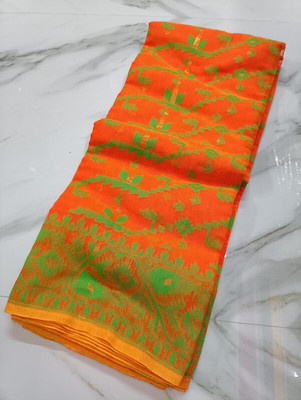 Happy Creation Printed Tant Handloom Cotton Blend Saree(Multicolor)