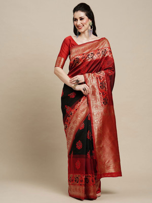 Anouk Rustic Woven Kanjivaram Silk Blend Saree(Black)