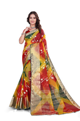 Aarunika LGF Solid/Plain Bollywood Organza Saree(Multicolor)