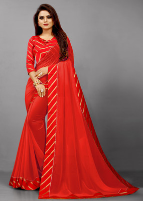 Flip The Style Solid/Plain Bollywood Georgette, Chiffon Saree(Red)