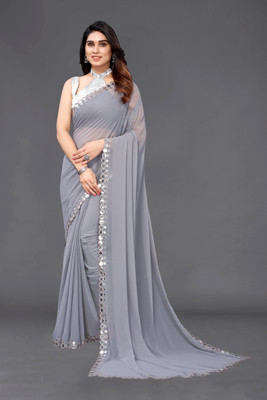 SARETRA MALL Embroidered Bollywood Georgette Saree(Grey)