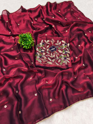Sitanjali Embellished, Solid/Plain Bollywood Silk Blend Saree(Maroon)