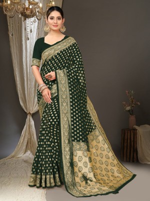 ZILVIRA Woven Kanjivaram Jacquard, Art Silk Saree(Green)