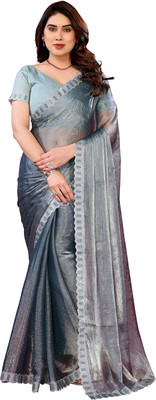 Moda Rapido Solid/Plain Bollywood Brasso Saree(Grey)