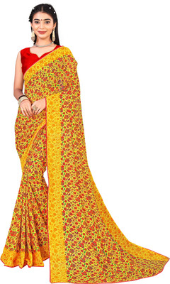 Pbs Prints Floral Print Bollywood Georgette Saree(Yellow)
