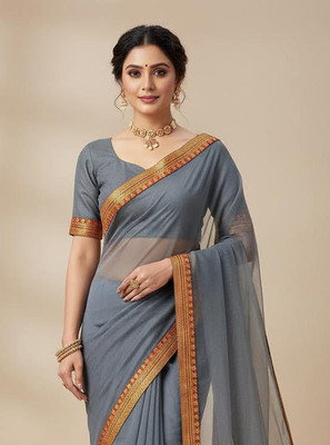Anugrah Textile Embroidered Banarasi Lycra Blend, Chiffon Saree(Grey)