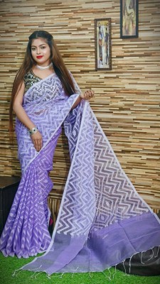 Binita saree Center Self Design Jamdani Cotton Silk Saree(Beige, White)