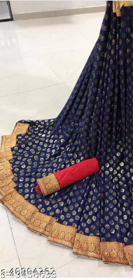 mahim Printed Bollywood Lycra Blend Saree(Dark Blue)