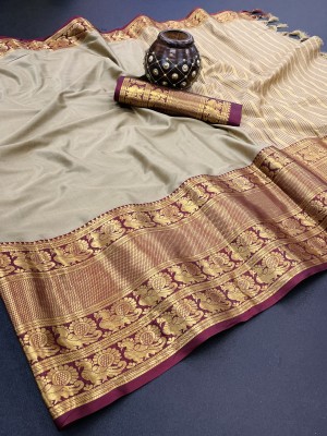 YAGNAM FAB Woven Narayanpet Jacquard, Cotton Silk Saree(Cream)