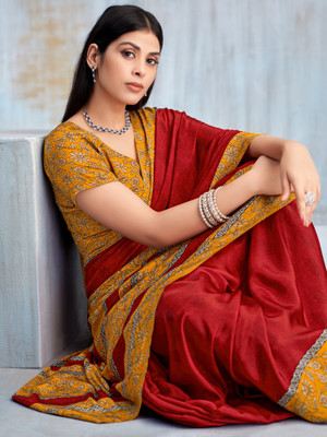 Sareemall Printed Daily Wear Crepe Saree(Red)