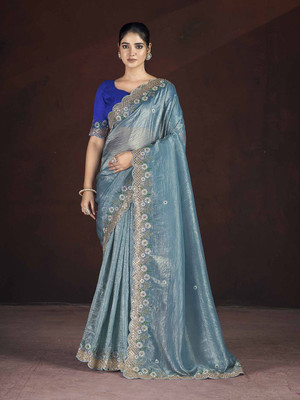 Nayanthara Trends Embroidered Bollywood Polyester Saree(Blue)