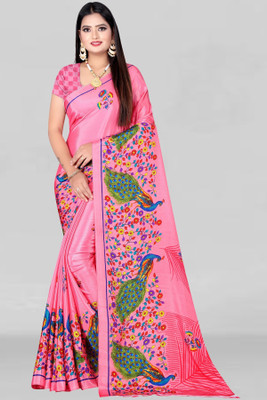 Leelavati Printed Daily Wear Crepe Saree(Pink)