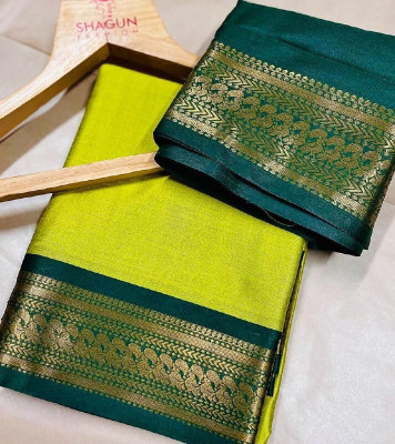 Ramya Self Design Maheshwari Cotton Silk Saree(Pack of 2, Yellow)