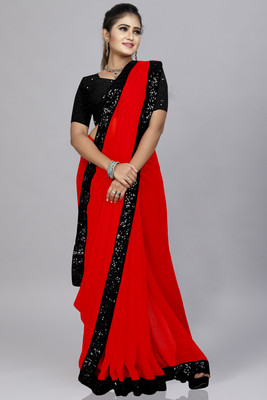 BRIHANNALA Embellished Bollywood Georgette Saree(Red)