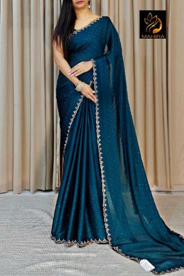 ND ENTERPRISE Embellished Bollywood Chiffon Saree(Blue)