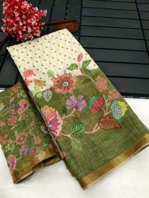 Gajal Digital Print Kanjivaram Pure Cotton, Cotton Linen Saree(Multicolor)