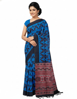 DUGGE FASHION Floral Print, Printed Sambalpuri Pure Cotton Saree(Multicolor)