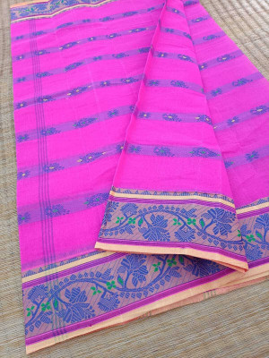 KhayaFashion Woven Tant Pure Cotton Saree(Pink)