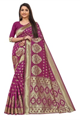 The Vendorvilla Woven Banarasi Silk Blend Saree(Magenta)