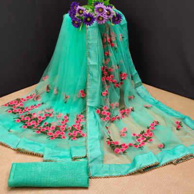 PATLANI STYLE Embroidered Bollywood Net Saree(Green)
