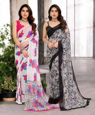 NIRMOHIFASHION Printed Bollywood Georgette Saree(Pack of 2, Multicolor)
