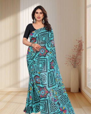 Jayu Striped Daily Wear Georgette Saree(Light Blue)