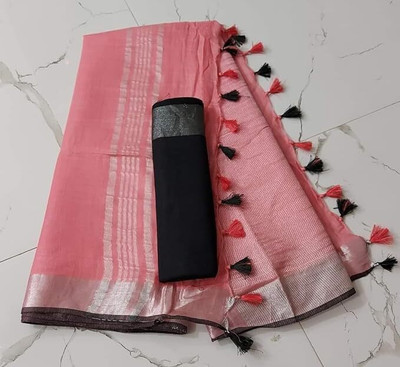 WEAVE TRENDS Self Design, Woven Daily Wear Handloom Cotton Linen Saree(Pink)