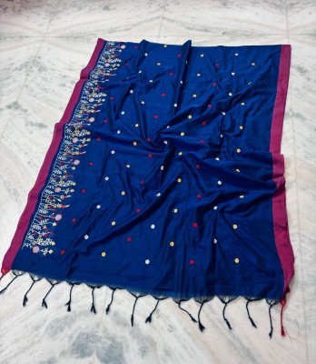 Sia Saree Bazaar Embroidered Handloom Pure Cotton Saree(Pink, Blue)