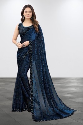 Amavii Embellished Bollywood Lycra Blend Saree(Blue)