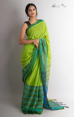 Balika bodhu Self Design Handloom Pure Cotton Saree(Light Green)