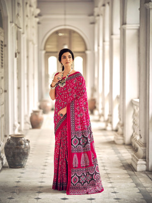 CreationRajvi Printed Bandhani Pure Cotton Saree(Multicolor)