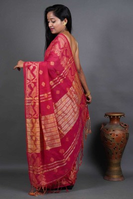 trogon Woven Handloom Pure Cotton Saree(Pink)