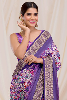 DHARMRAJ ENTERPRISE Digital Print Bollywood Cotton Silk Saree(White)