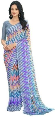 INDONIQ Geometric Print, Graphic Print Bollywood Chiffon, Georgette Saree(Grey)