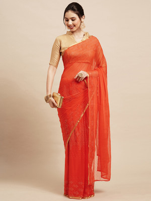 Divastri Embellished Bollywood Chiffon Saree(Orange)