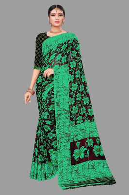 THE PRIVATE LABLE Printed Mysore Georgette Saree(Green)