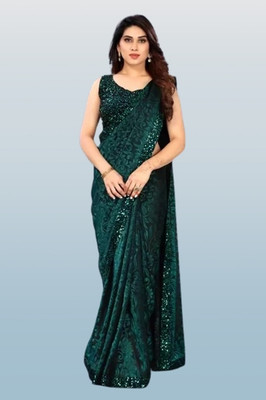 Amavii Floral Print Bollywood Lycra Blend Saree(Green)