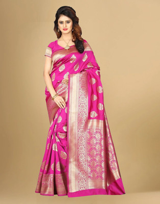 Samah Woven, Embellished, Self Design Banarasi Silk Blend, Jacquard Saree(Pink, Gold)