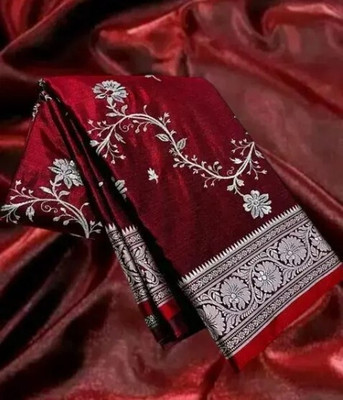 Ishrattextile Woven Banarasi Satin Saree(Maroon)