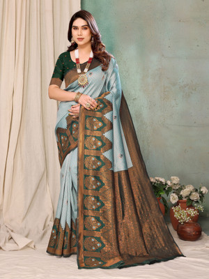 Soor Panchi Woven Banarasi Pure Silk Saree(Dark Blue)