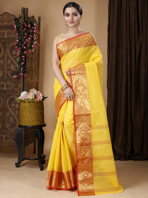 DipDiya Self Design Tant Pure Cotton Saree(Yellow)