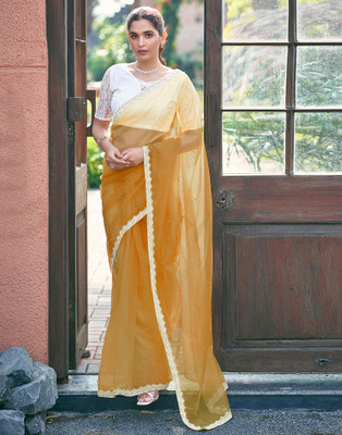 Samah Embellished Bollywood Net Saree(Yellow)
