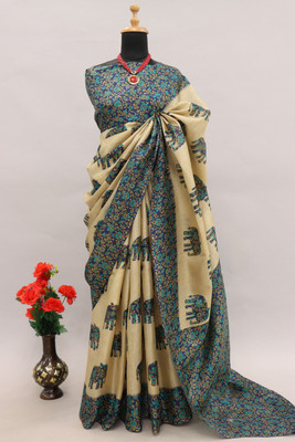 Kjs Printed Daily Wear Cotton Blend Saree(Multicolor)