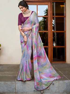 Moda Rapido Self Design Bollywood Georgette Saree(Purple)