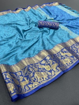 MAHADEV ENTERPRISE Woven Banarasi Silk Blend, Cotton Blend Saree(Blue)