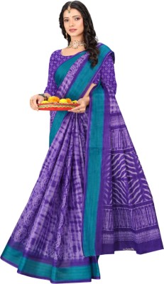 karishma sarees Printed Handloom Pure Cotton Saree(Purple)