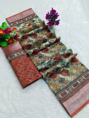HangerStories Printed Kanjivaram Pure Cotton, Cotton Linen Saree(Multicolor)