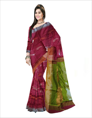 Pradip Fabrics Self Design Handloom Cotton Linen Saree(Maroon)
