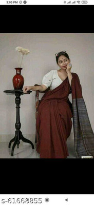BRYNBRIT Solid/Plain Handloom Cotton Blend Saree(Multicolor)