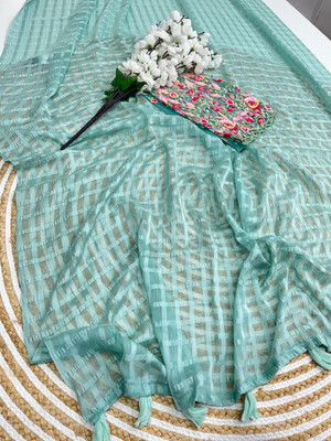Infyshopy Fashions Self Design, Striped, Dyed, Solid/Plain Bollywood Chiffon, Georgette Saree(Blue)
